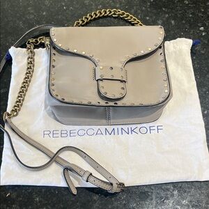 Rebecca Minkoff 🩶Gray Leather Studded Mini Crossbody w/ Mixed Metal Accents